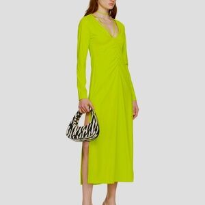 SAKS POTTS stretch long sleeve dress w slit and neck tie closure